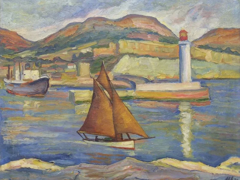 1879-Ernst Müller-Gräfe - Paesaggio costiero con veliero, 1932